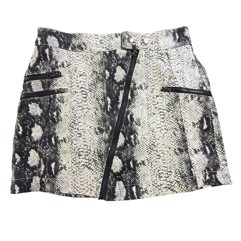 Oh Polly Snakeskin Mini Skirt with Zipper Detail Size 2
